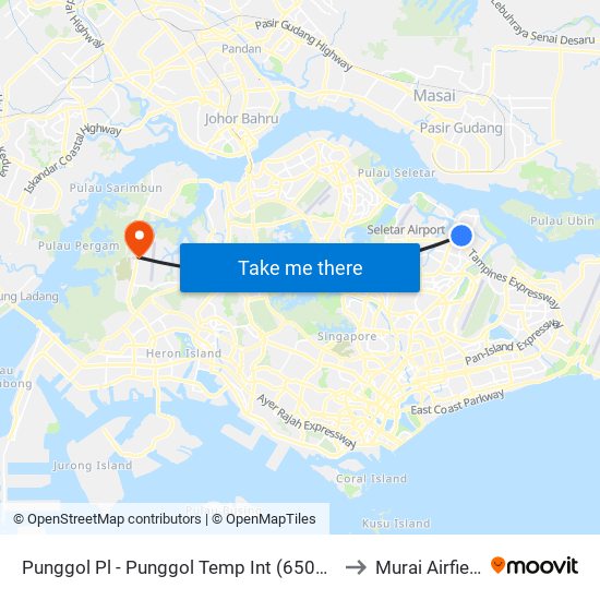 Punggol Pl - Punggol Temp Int (65009) to Murai Airfield map