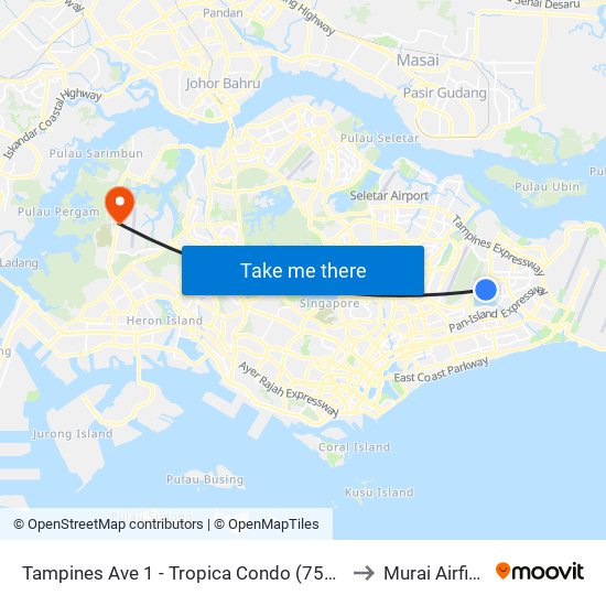 Tampines Ave 1 - Tropica Condo (75259) to Murai Airfield map