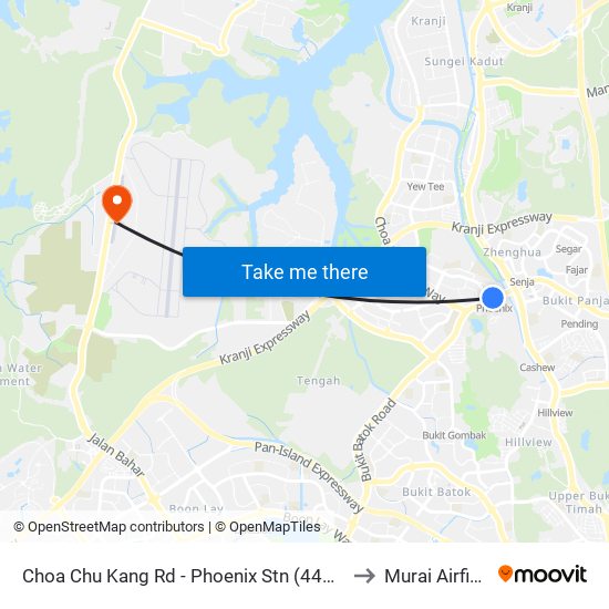 Choa Chu Kang Rd - Phoenix Stn (44141) to Murai Airfield map