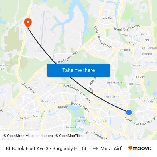 Bt Batok East Ave 3 - Burgundy Hill (42319) to Murai Airfield map