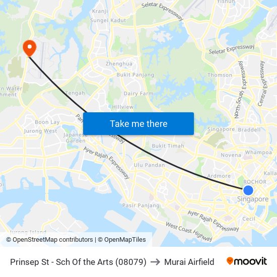 Prinsep St - Sch Of the Arts (08079) to Murai Airfield map