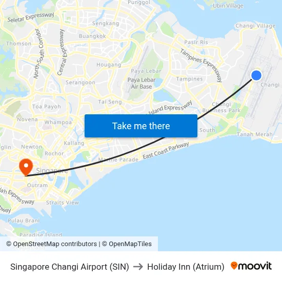 Singapore Changi Airport (SIN) to Holiday Inn (Atrium) map