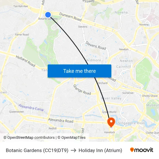 Botanic Gardens (CC19|DT9) to Holiday Inn (Atrium) map