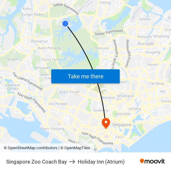 Singapore Zoo Coach Bay to Holiday Inn (Atrium) map