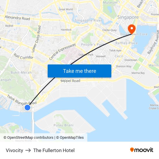 Vivocity to The Fullerton Hotel map