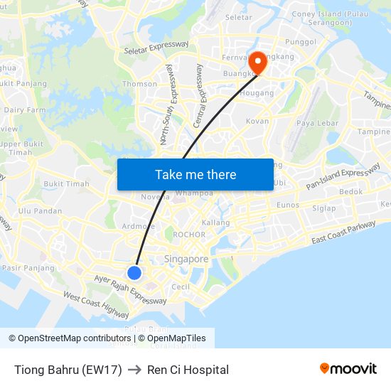 Tiong Bahru (EW17) to Ren Ci Hospital map