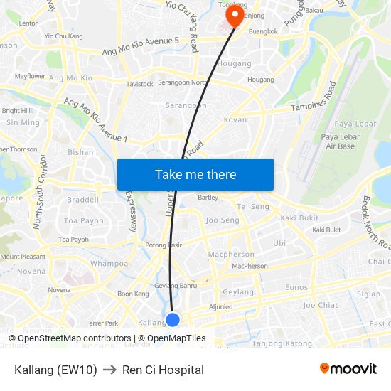 Kallang (EW10) to Ren Ci Hospital map