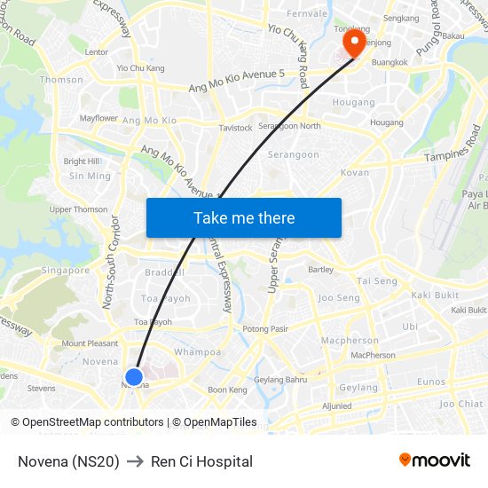 Novena (NS20) to Ren Ci Hospital map
