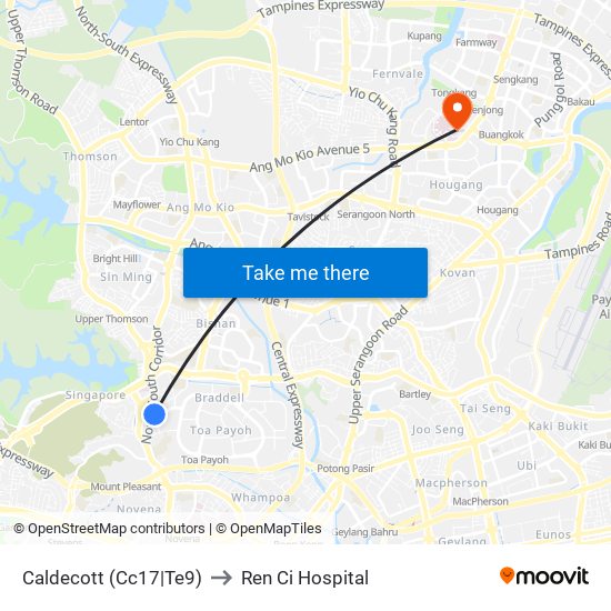 Caldecott (Cc17|Te9) to Ren Ci Hospital map