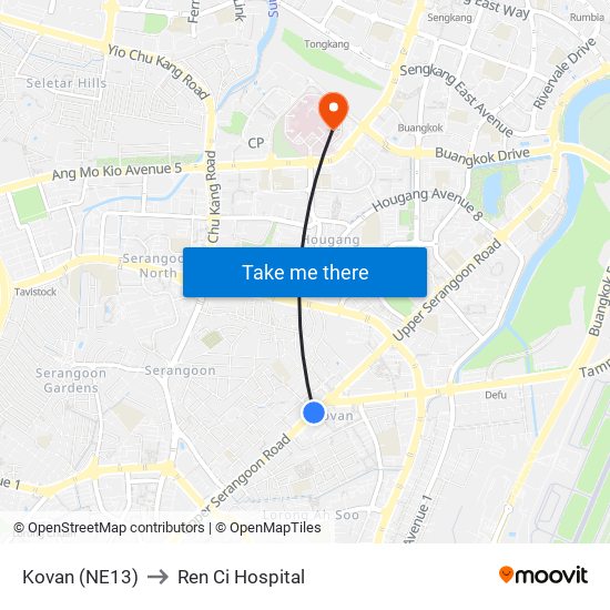 Kovan (NE13) to Ren Ci Hospital map