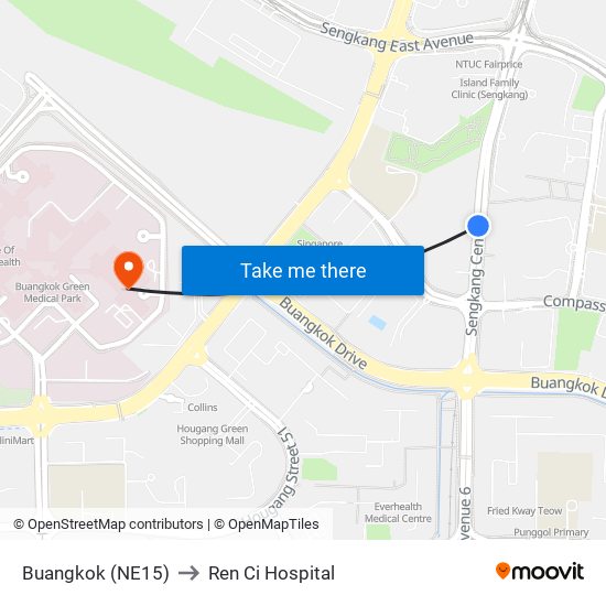 Buangkok (NE15) to Ren Ci Hospital map