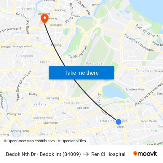 Bedok Nth Dr - Bedok Int (84009) to Ren Ci Hospital map