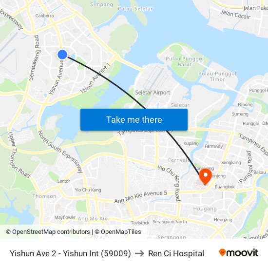 Yishun Ave 2 - Yishun Int (59009) to Ren Ci Hospital map