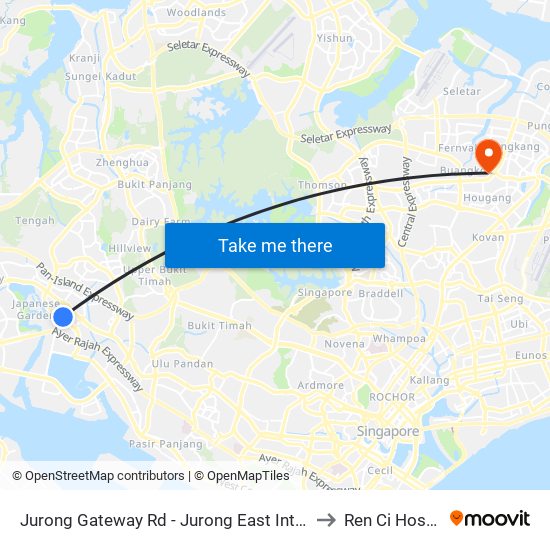 Jurong Gateway Rd - Jurong East Int (28009) to Ren Ci Hospital map