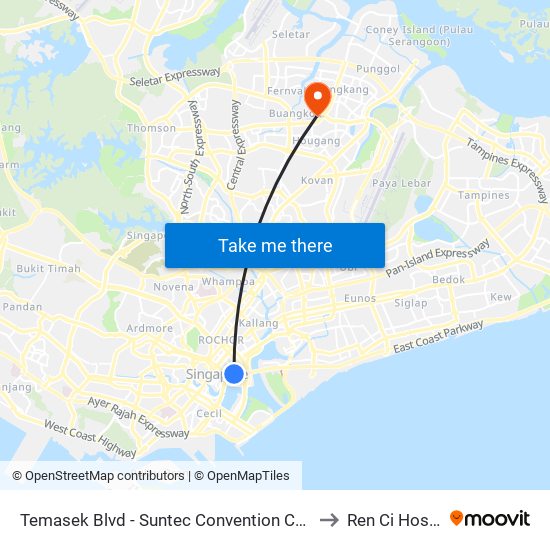 Temasek Blvd - Suntec Convention Ctr (02151) to Ren Ci Hospital map