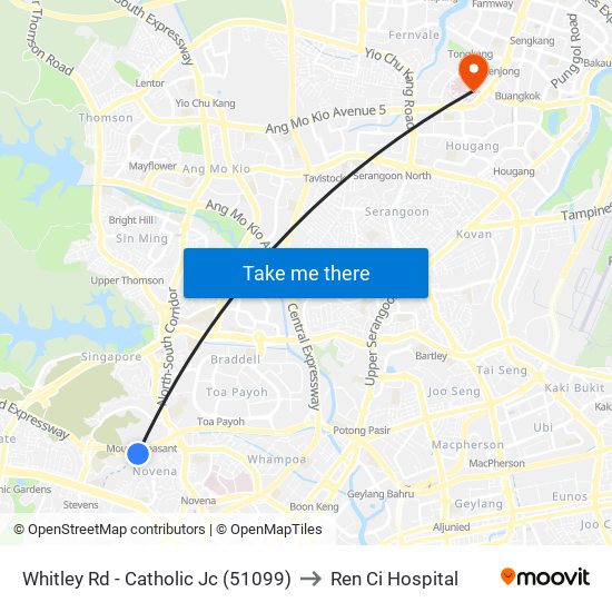 Whitley Rd - Catholic Jc (51099) to Ren Ci Hospital map