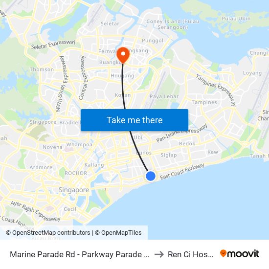 Marine Parade Rd - Parkway Parade (92049) to Ren Ci Hospital map