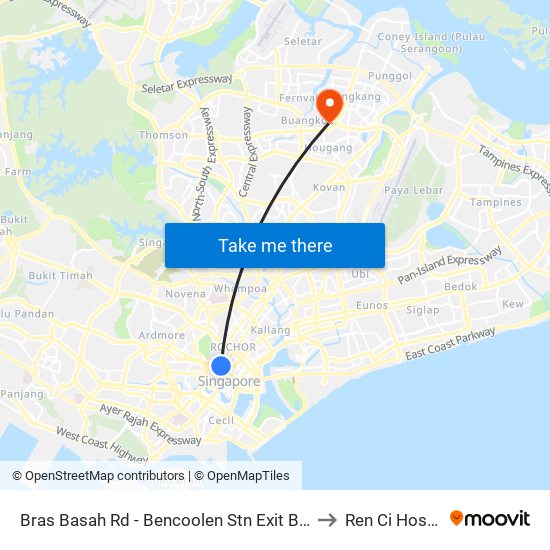 Bras Basah Rd - Bencoolen Stn Exit B (08069) to Ren Ci Hospital map