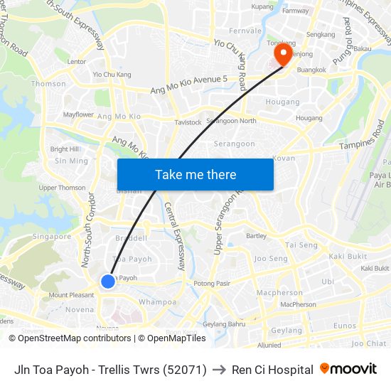 Jln Toa Payoh - Trellis Twrs (52071) to Ren Ci Hospital map