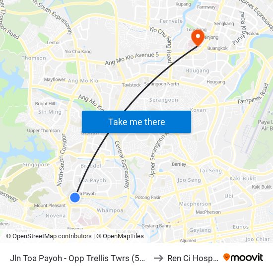 Jln Toa Payoh - Opp Trellis Twrs (52079) to Ren Ci Hospital map