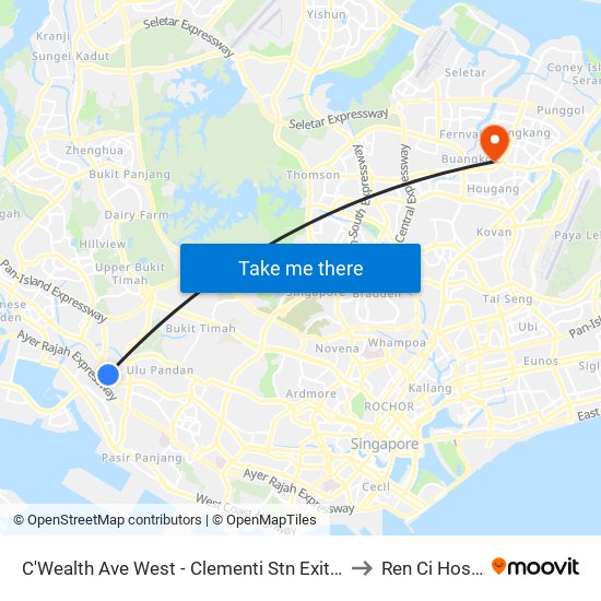 C'Wealth Ave West - Clementi Stn Exit A (17171) to Ren Ci Hospital map