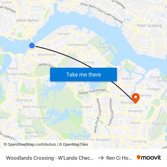 Woodlands Crossing - W'Lands Checkpt (46109) to Ren Ci Hospital map