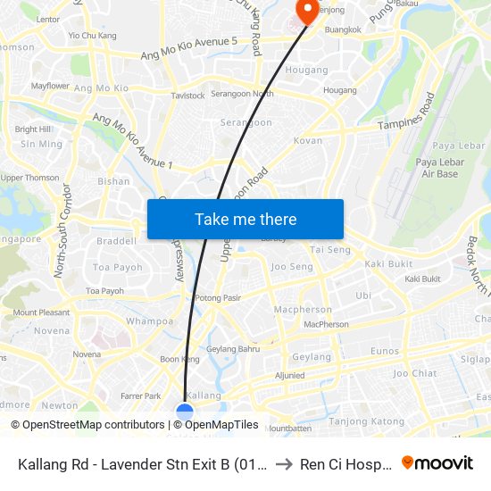 Kallang Rd - Lavender Stn Exit B (01311) to Ren Ci Hospital map