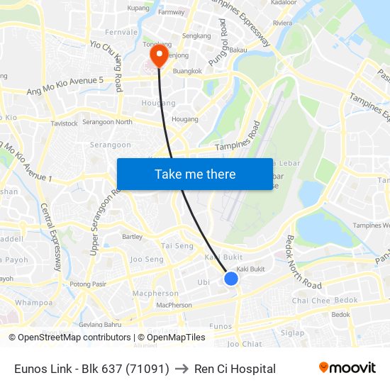 Eunos Link - Blk 637 (71091) to Ren Ci Hospital map