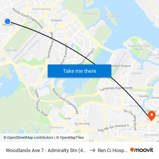 Woodlands Ave 7 - Admiralty Stn (46779) to Ren Ci Hospital map