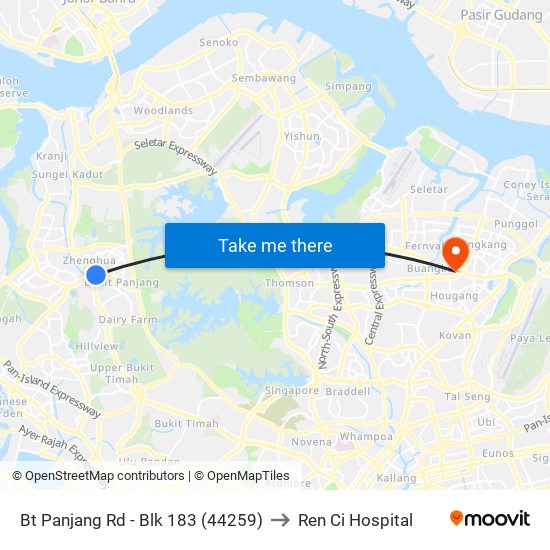Bt Panjang Rd - Blk 183 (44259) to Ren Ci Hospital map
