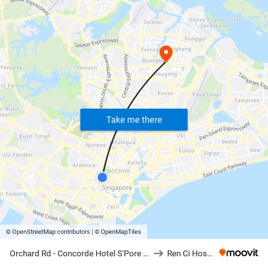 Orchard Rd - Concorde Hotel S'Pore (08138) to Ren Ci Hospital map