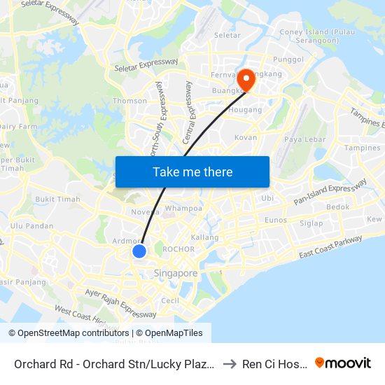 Orchard Rd - Orchard Stn/Lucky Plaza (09048) to Ren Ci Hospital map