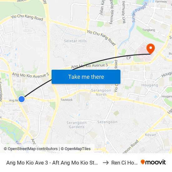 Ang Mo Kio Ave 3 - Aft Ang Mo Kio Stn Exit A (54261) to Ren Ci Hospital map