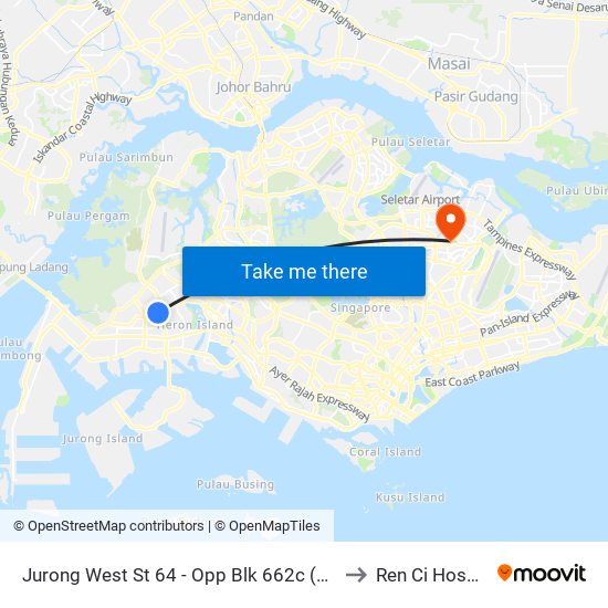 Jurong West St 64 - Opp Blk 662c (22499) to Ren Ci Hospital map