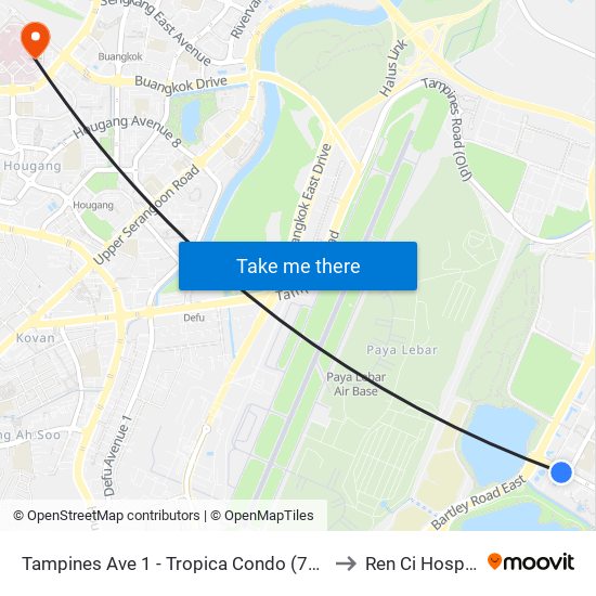 Tampines Ave 1 - Tropica Condo (75259) to Ren Ci Hospital map