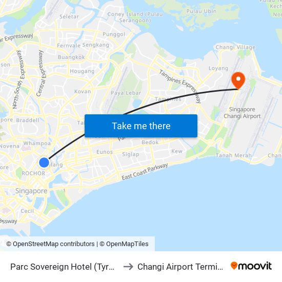 Parc Sovereign Hotel (Tyrwhitt) to Changi Airport Terminal 1 map