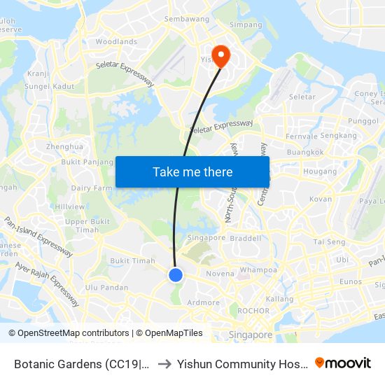 Botanic Gardens (CC19|DT9) to Yishun Community Hospital map