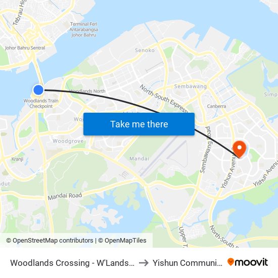 Woodlands Crossing - W'Lands Checkpt (46109) to Yishun Community Hospital map