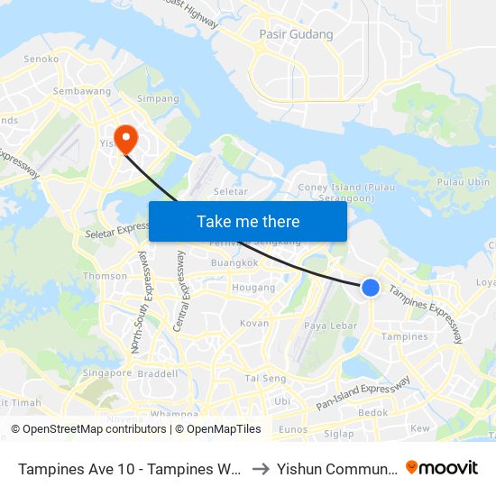 Tampines Ave 10 - Tampines Wafer Fab Pk (75351) to Yishun Community Hospital map