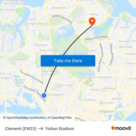 Clementi (EW23) to Yishun Stadium map