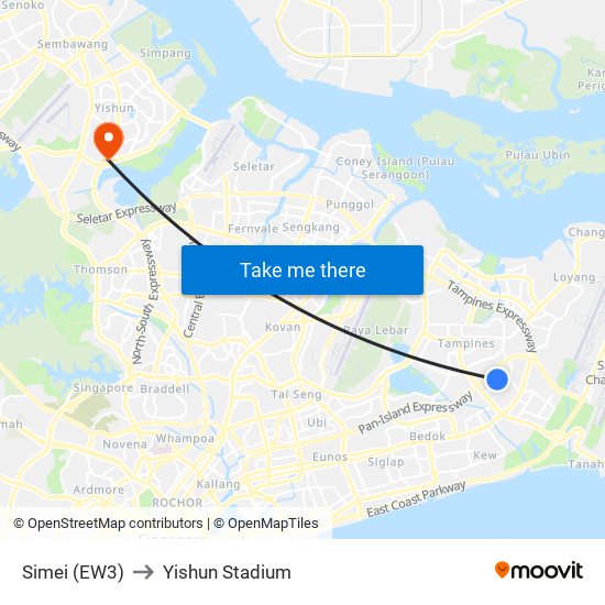 Simei (EW3) to Yishun Stadium map