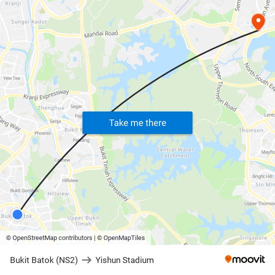 Bukit Batok (NS2) to Yishun Stadium map