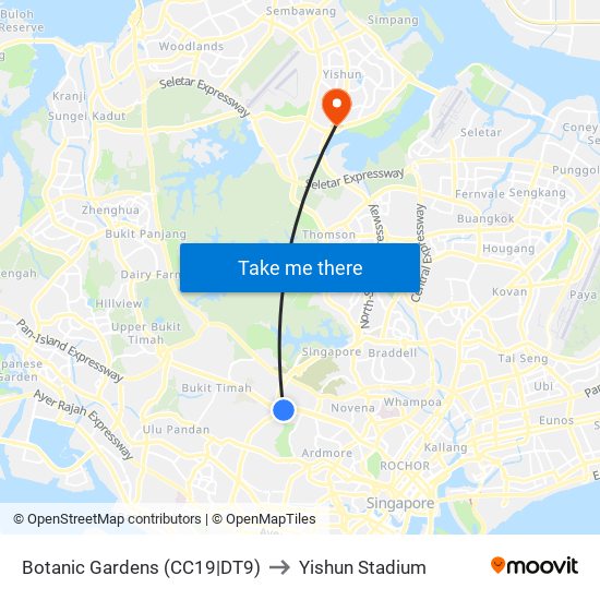 Botanic Gardens (CC19|DT9) to Yishun Stadium map