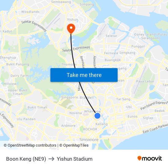 Boon Keng (NE9) to Yishun Stadium map