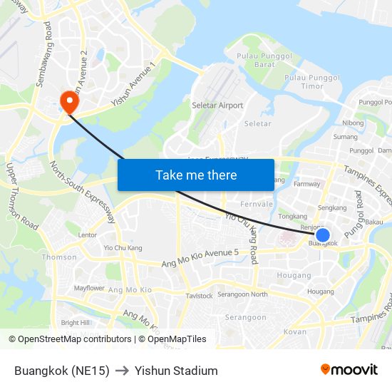 Buangkok (NE15) to Yishun Stadium map