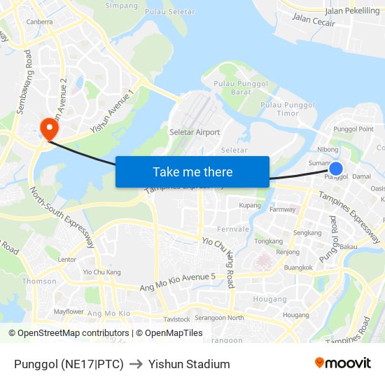 Punggol (NE17|PTC) to Yishun Stadium map