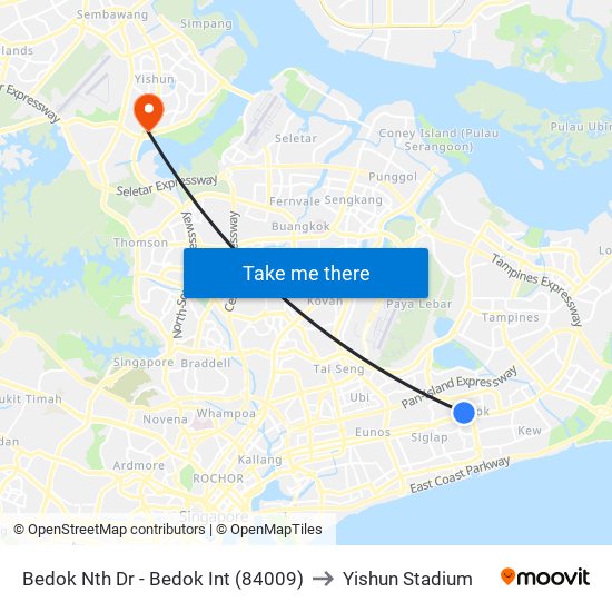 Bedok Nth Dr - Bedok Int (84009) to Yishun Stadium map