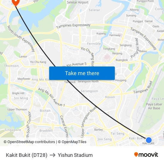 Kakit Bukit (DT28) to Yishun Stadium map