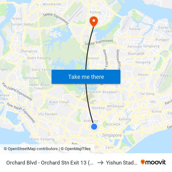 Orchard Blvd - Orchard Stn Exit 13 (09022) to Yishun Stadium map