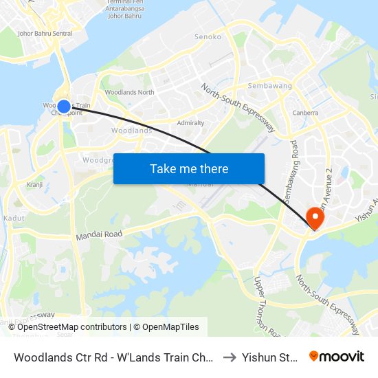 Woodlands Ctr Rd - W'Lands Train Checkpt (46069) to Yishun Stadium map